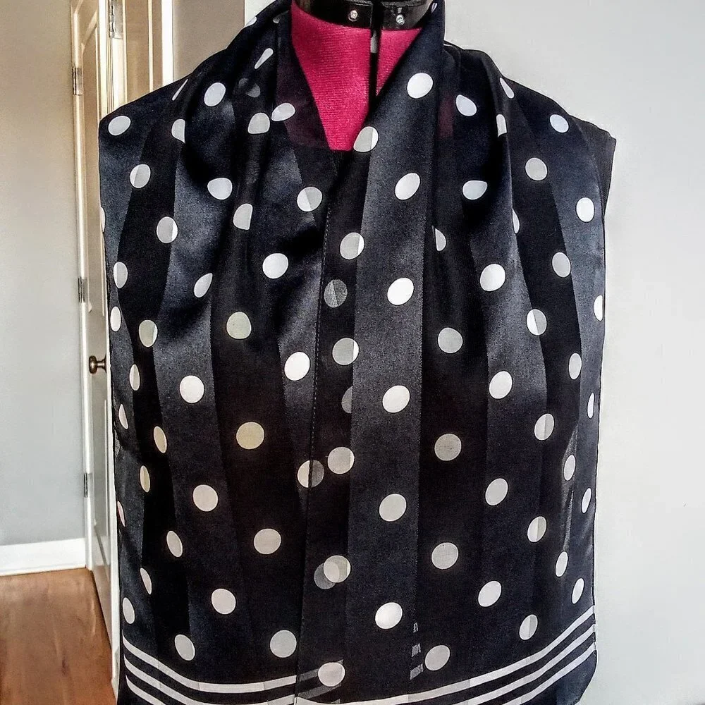 Vintage Polka Dot Stripe Sheer Oblong Scarf